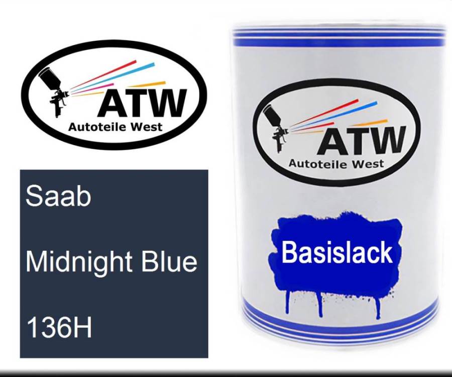 Saab, Midnight Blue, 136H: 500ml Lackdose, von ATW Autoteile West.